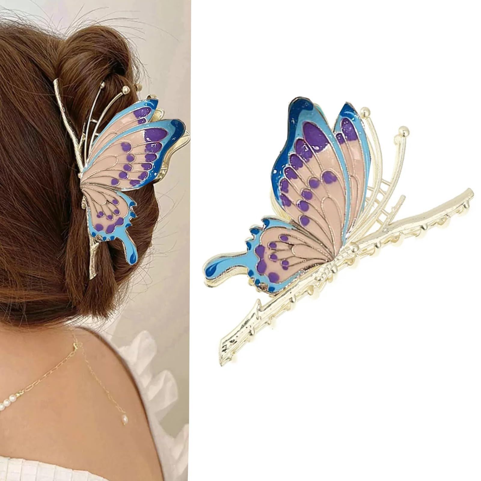 レディース ヘア 韓国風 髪留め クリップ かみどめ シンプル 大 おしゃれ へあくりっぷ オフィス しっかりとまる 大きめ 贈り物 バンスクリップ カラフルな蝶 HAPVITALヘアクリップ