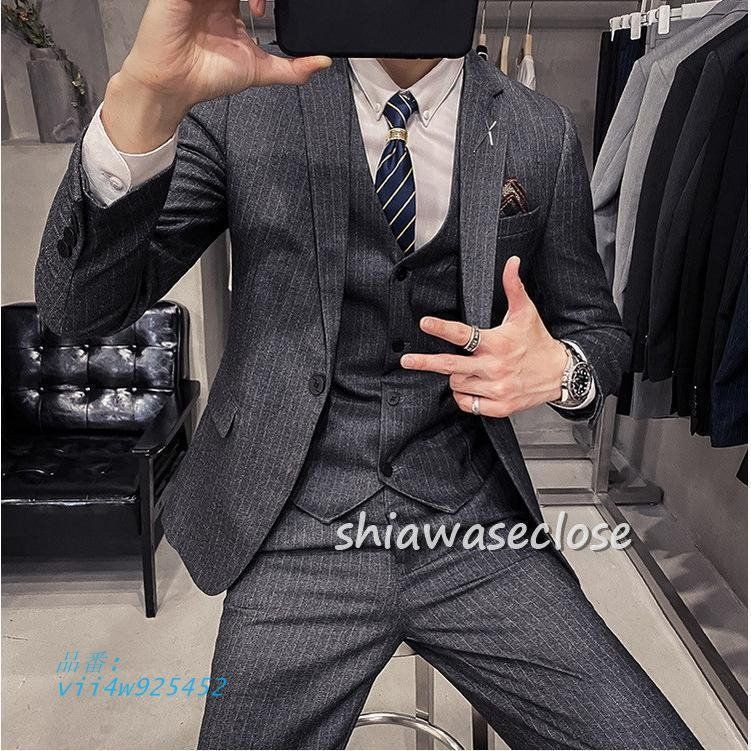 スーツメズおしゃれビジネススーツストライプカジュアルスーツ3ピーススーツフォーマルスーツスーツセットアップ洗える細身紳士服通勤結婚式