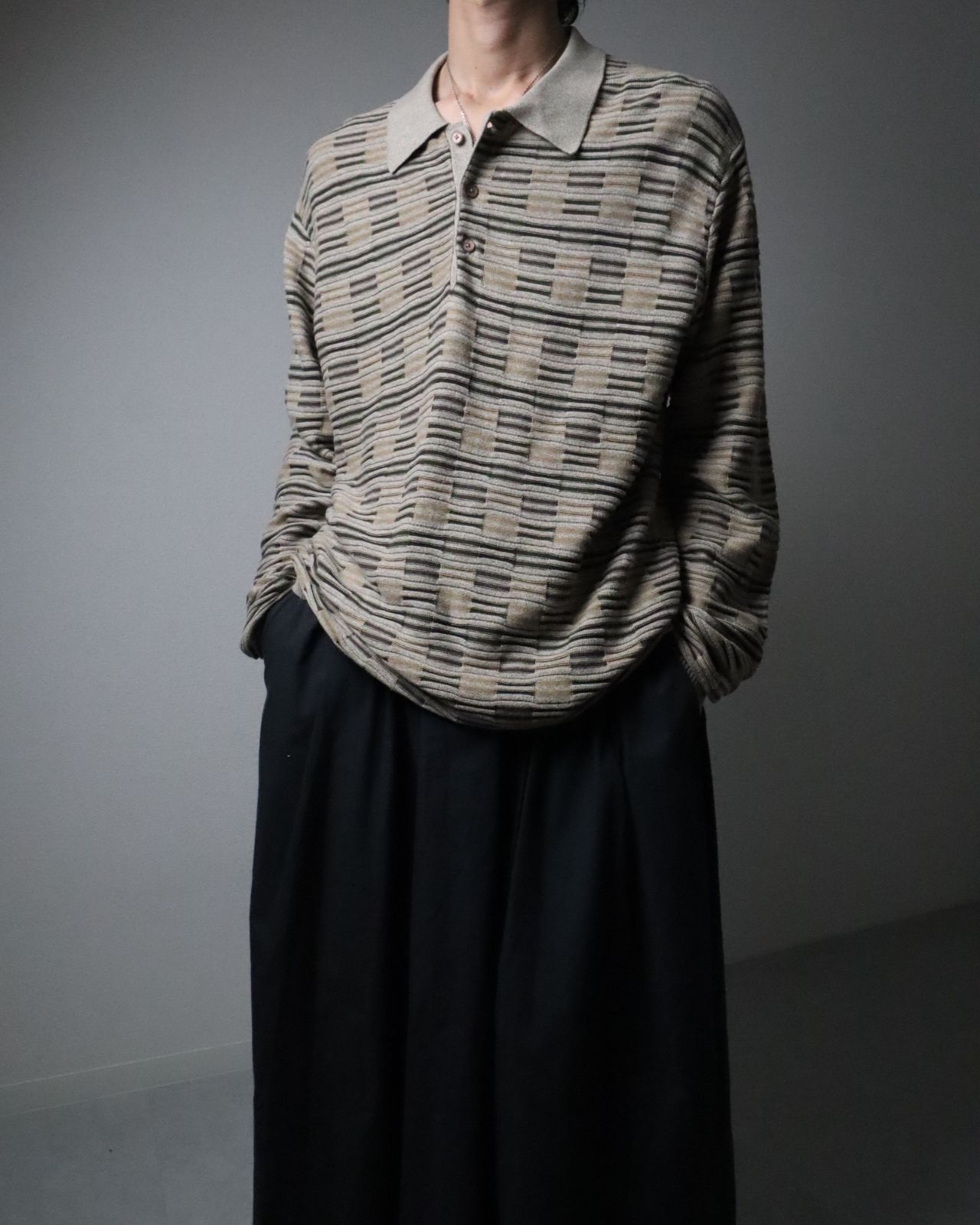 Perry Ellis oversized unique jacquard knit polo ペリーエリス 