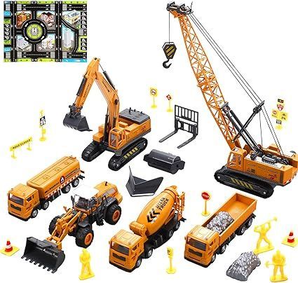 【在庫処分】Cute Stone 建設車両 おもちゃ 車おもちゃ 27点セット 3in1 トラクター 作業車両 大型プレイマット ミニカー 90度旋回可 ショベルカー 知育玩具 誕生日 プレゼント 玩具安全基準合格