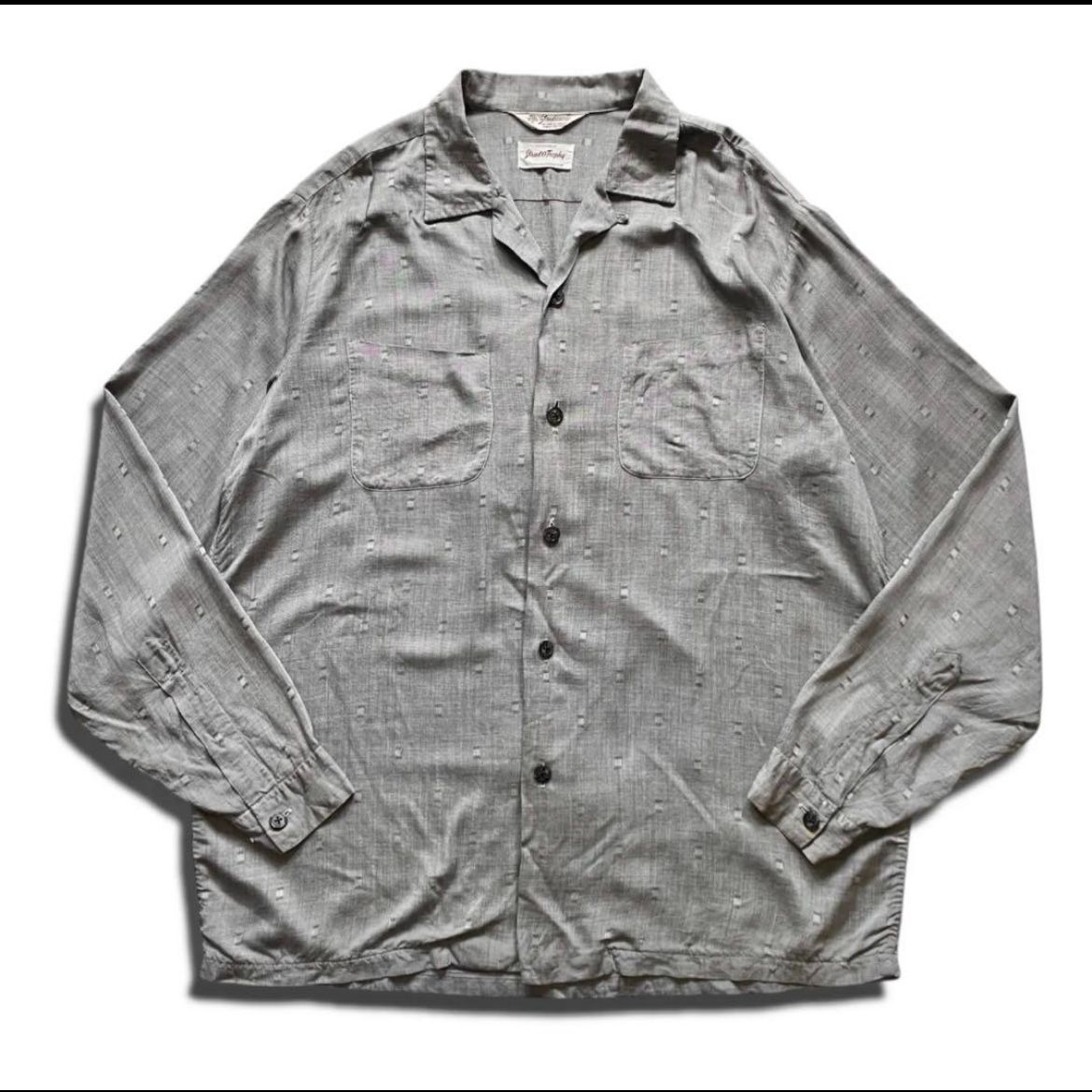 USA 50s レーヨン 開襟シャツ オープン 銀 ボーリングシャツ