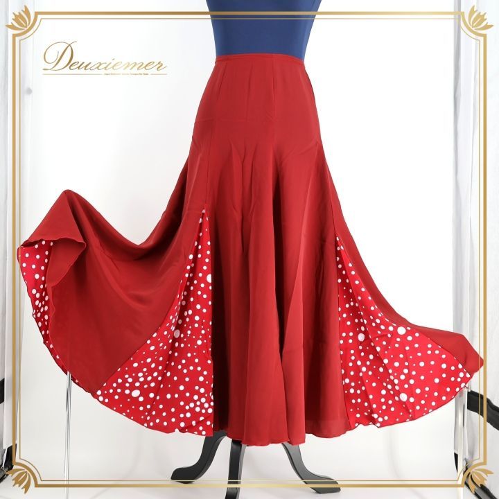 フラメンコ 衣装 ファルダ レッド系 エルモサ イベリア スカート 赤 白 水玉 ドット柄 レッスン 練習用 HERMOSA IBERIA ワインレッド 落ち着いた かわいい 上品 ホワイト系