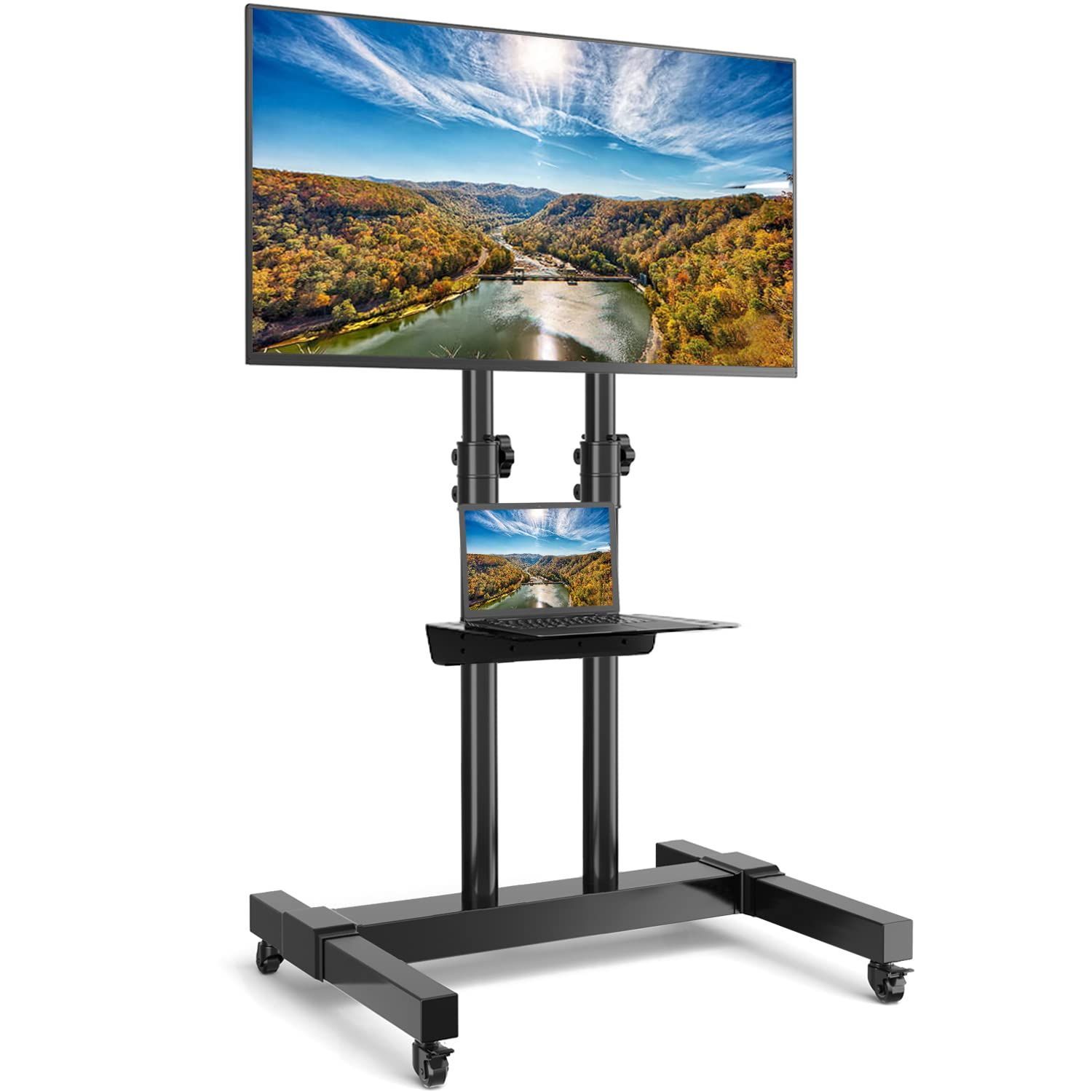 在庫処分 移動式 耐荷重40kg 棚付き VESA600X400mmまで 高さ調節 32~75インチ対応 省スペース 二重支柱設計 テレビスタンドハイタイプ 家用 会社用 業務用 tvスタンド テレビスタンドキャスター付き MT1005 Rfiver