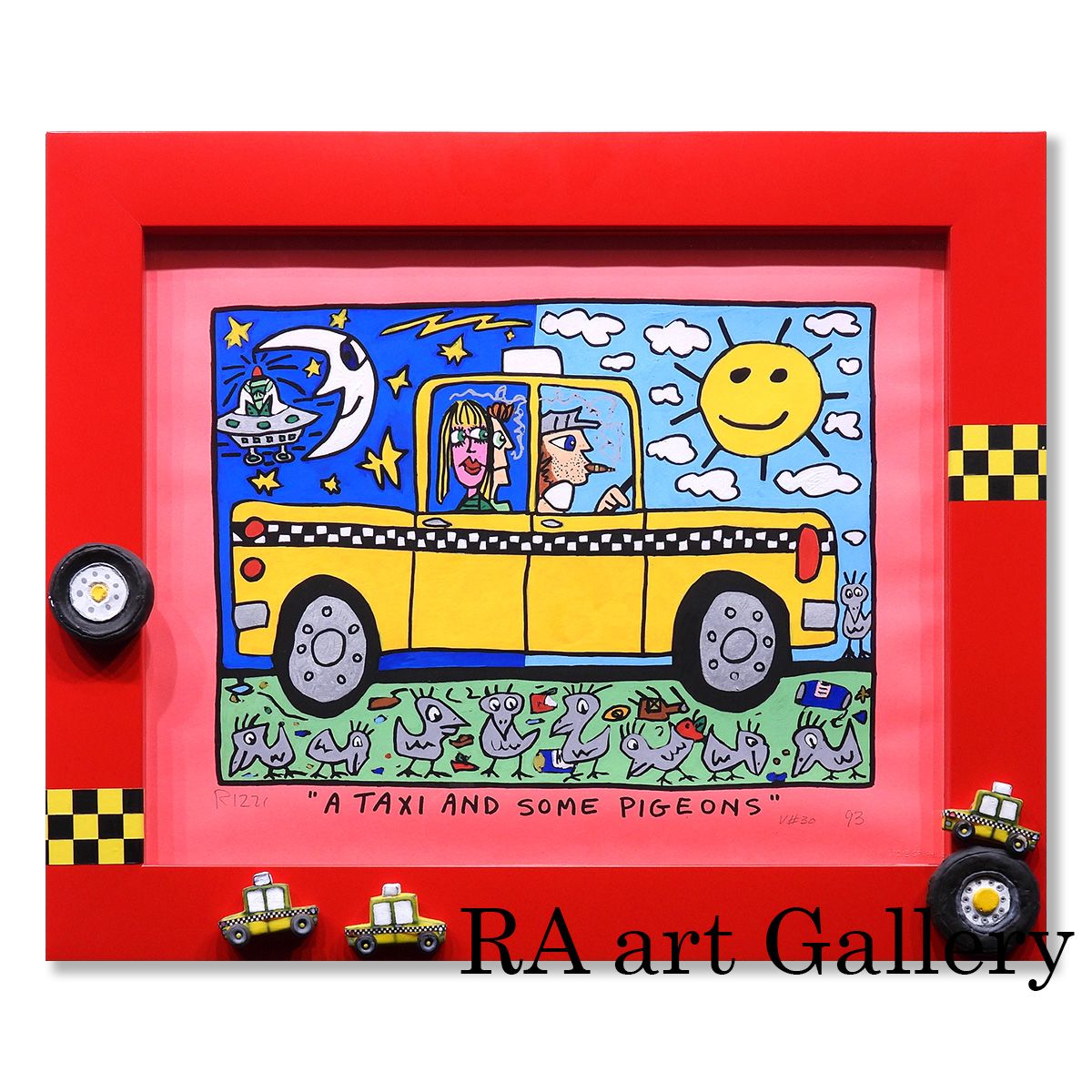 ジェームス・リジィ タクシー 風景画 ポップアート 特別額装 原画 絵画 真作 ジェームス・リジィ A taxi and some pigeons 風景画 タクシー