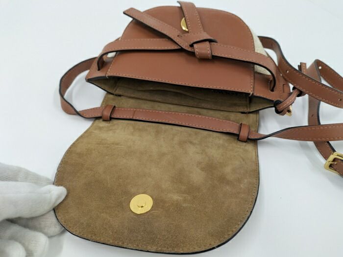 LOEWE ゲートデュアル ミニ ショルダーバッグ キャンバス レザー