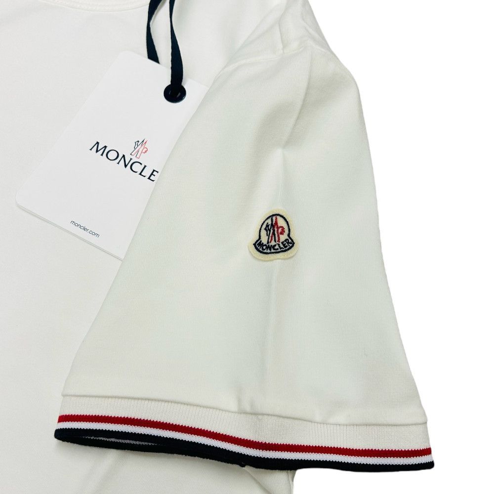 新品 MONCLER ロゴ パッチ トリコロール リブ Tシャツ オフホワイト