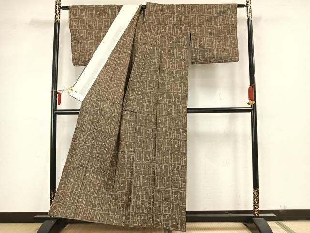 平和屋着物▽上質な紬 単衣 霞文 正絹 逸品 BAAT0622yc