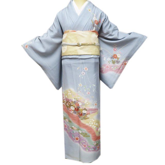 正絹 袷 小紋 花 身丈（肩から）161㎝ 細身 予約済】M2184【着物と帯