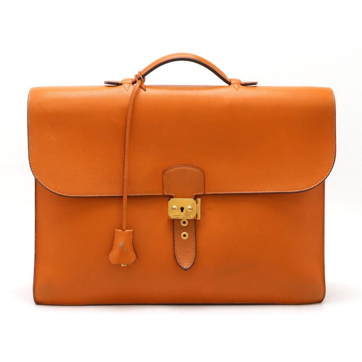 HERMES エルメス サックアデペッシュ38 ビジネスバッグ ブリーフケース 書類カバン ハンドバッグ ヴォーエプソン オレンジ ゴールド金具 □I刻印