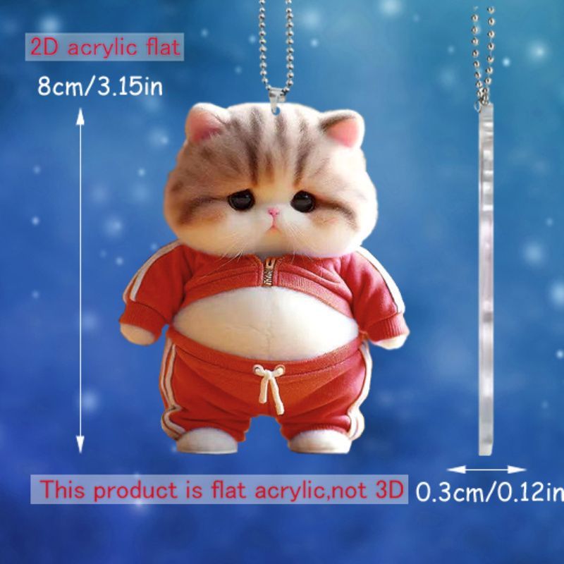 デブ猫 キーホルダー 吊り下げ 平面 2D アクリル 8cm かわいい