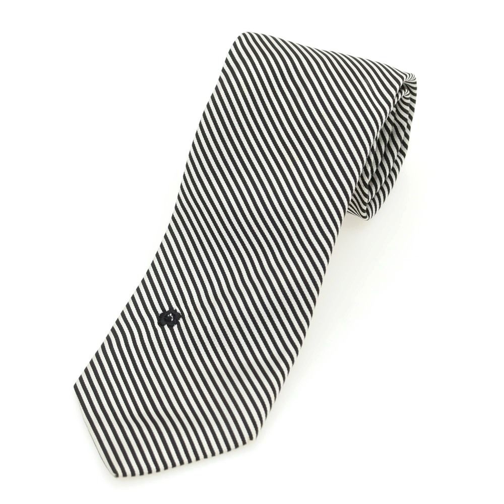 【中古】クリスヴァンアッシュ KRIS VAN ASSCHE シルク ストライプ柄ネクタイ ライトグレーxブラック【メンズ】