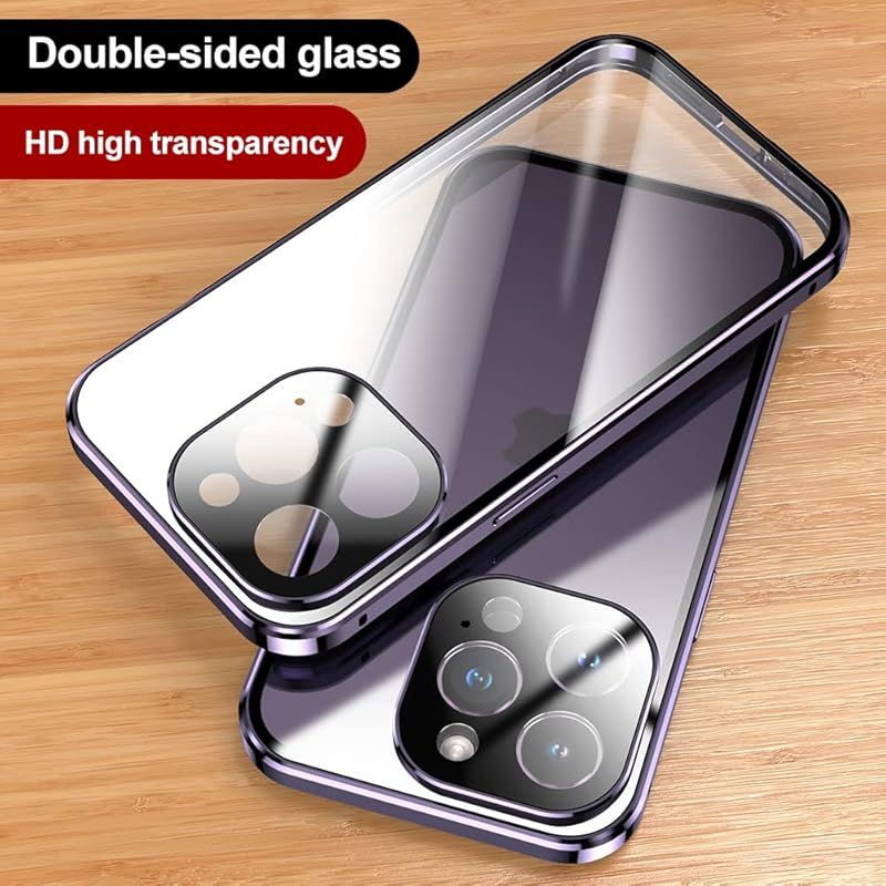 iPhone 15 Pro ケース 全面カバー ロック機能付き+マグネット式 両面