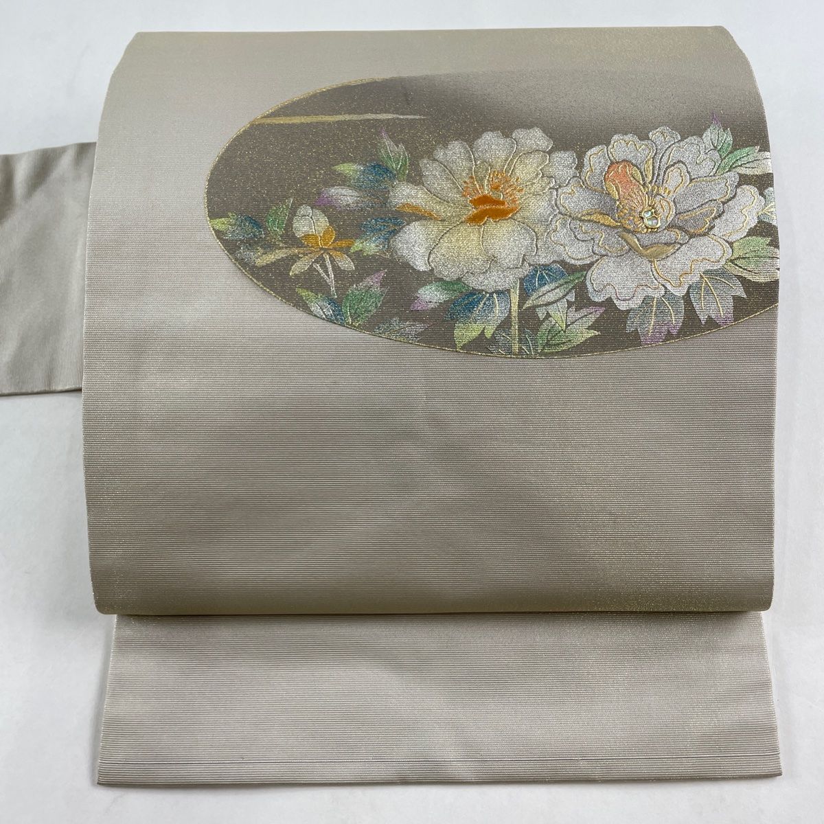 名古屋帯 秀品 関西仕立て 草花 霞 金銀彩 箔 金色 正絹