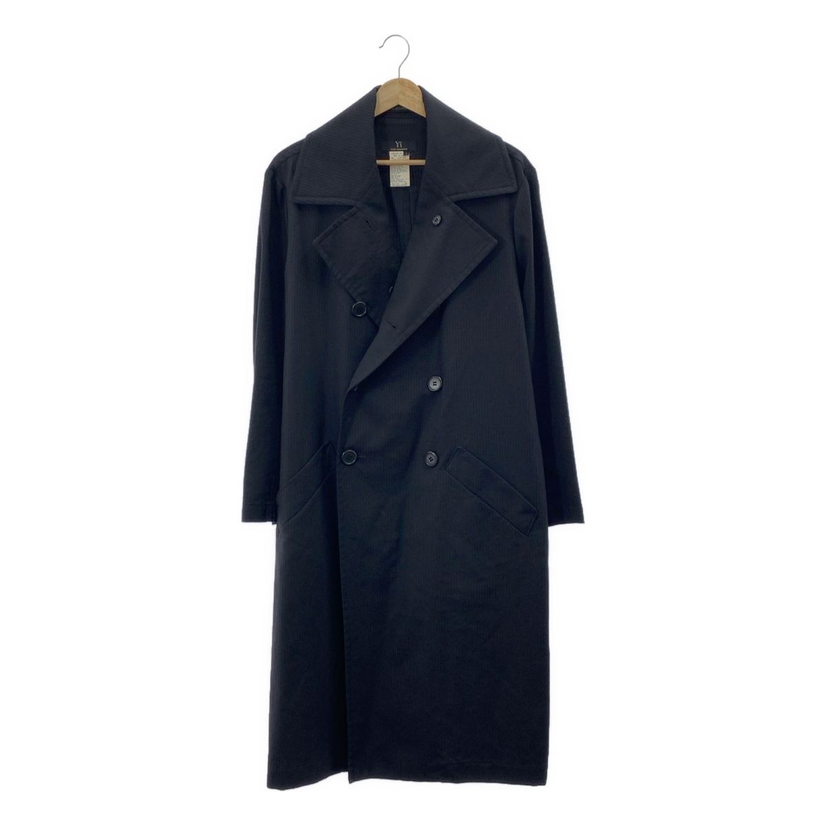 Y s ワイズヨウジヤマモト ストライプ ウール トレンチコート 1 ブラック レディース