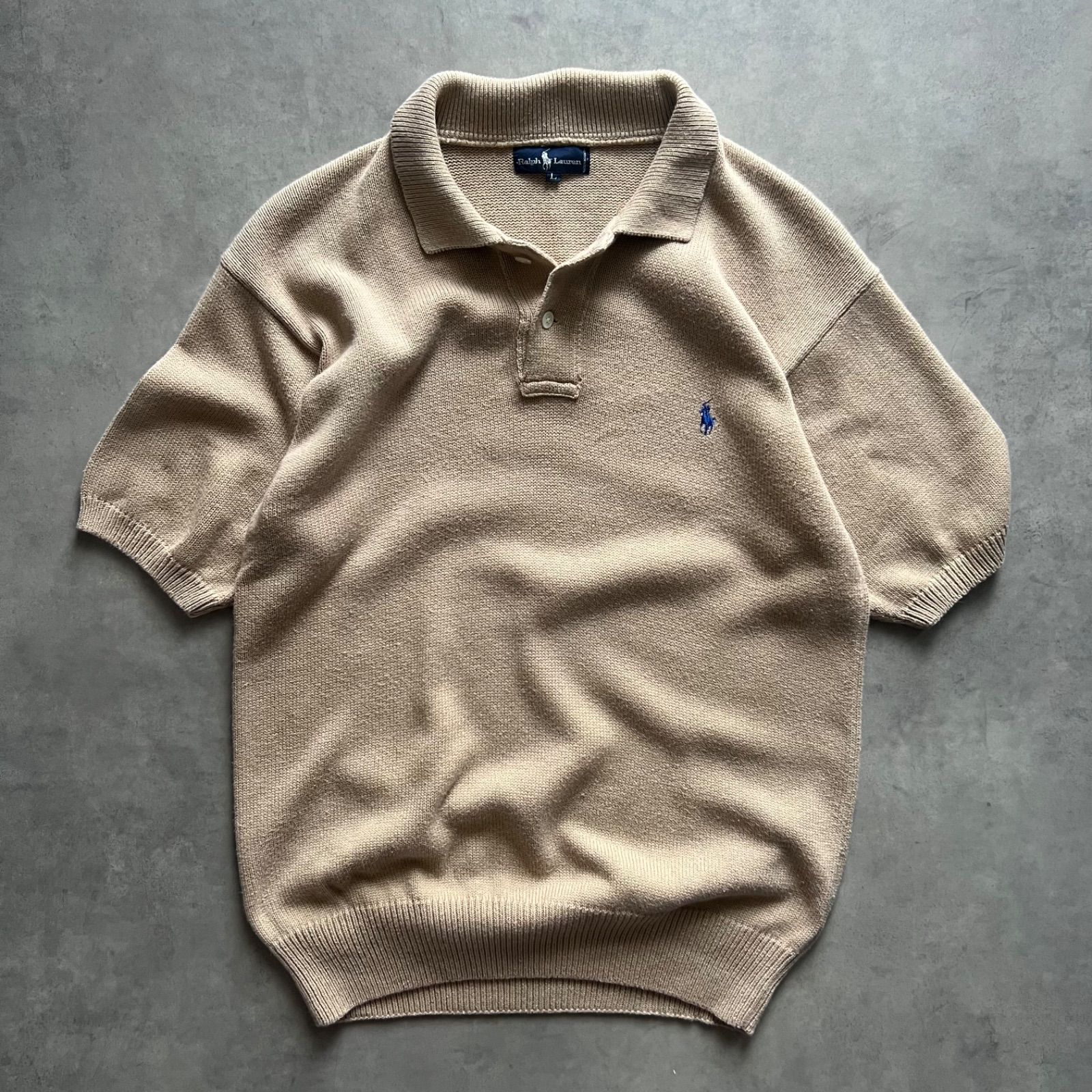 古着 90's ラルフローレン コットン ニット ポロシャツ ニットポロ 90s Ralph Lauren cotton knit polo shirt ラルフローレン