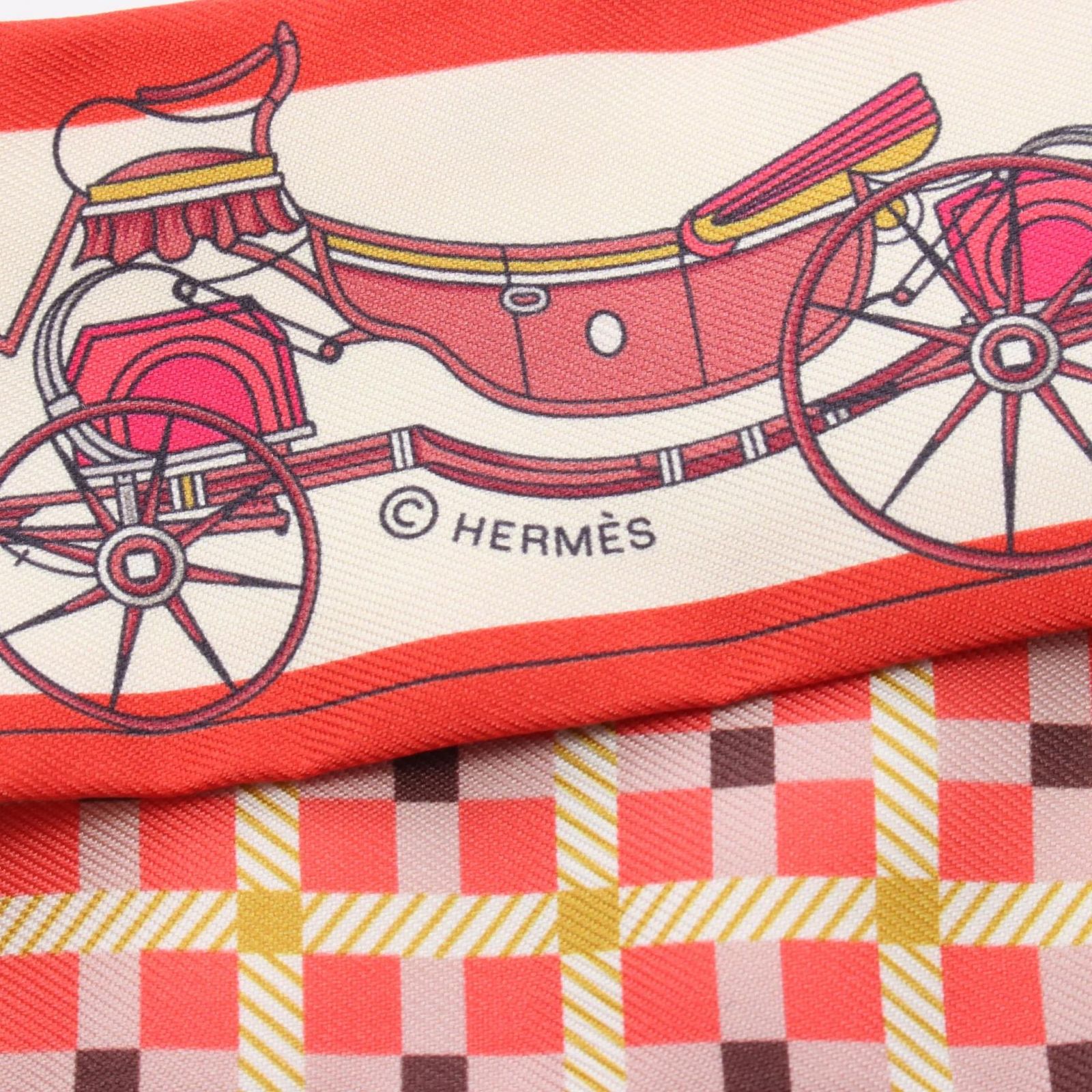 エルメス　ツイリー　レッド系マルチカラー エルメス HERMES スカーフ ツイリー Les Voitures Nouvelles