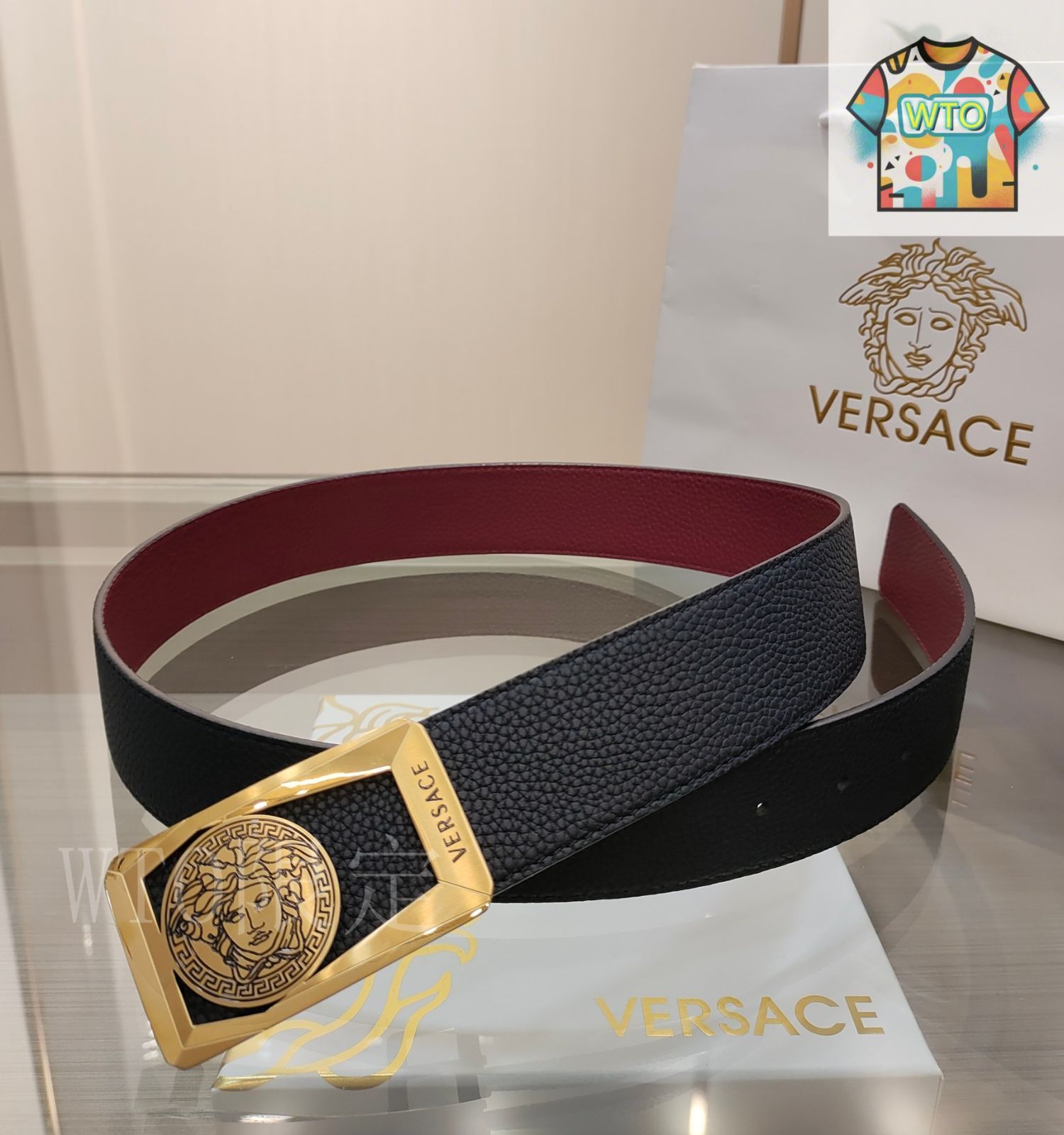 VERSACE ヴェルサーチ シルクベルト マルチカラー 約75cm±2cm✨ クリスタル ラ メドゥーサ レザー ベルト ブラック | VERSACE JP