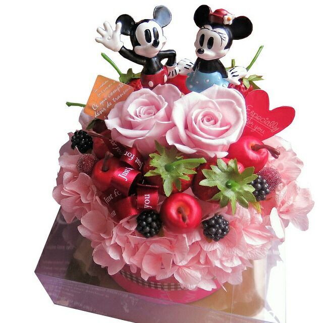 楽屋花 プレゼント ディズニー 花束風 ギフト フラワーケーキ プリザーブドフラワー入り ケース付き ノーマル ミッキー ミニー ◆誕生日プレゼント 記念日の贈り物におすすめのフラワーギフト