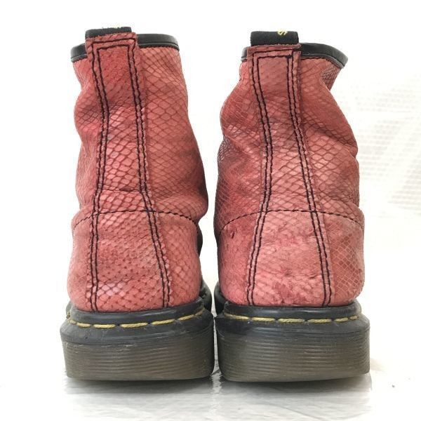 80s-90s/イングランド製★ドクターマーチン/Dr.Martens【24.0-24.5-25.0/赤系】スネーク型押し/8ホール/ショートブーツ/Shoes/Vintage◆pWB95-5 80s-90s/イングランド製☆ドクターマーチン/Dr.Martens【24.0-24.5