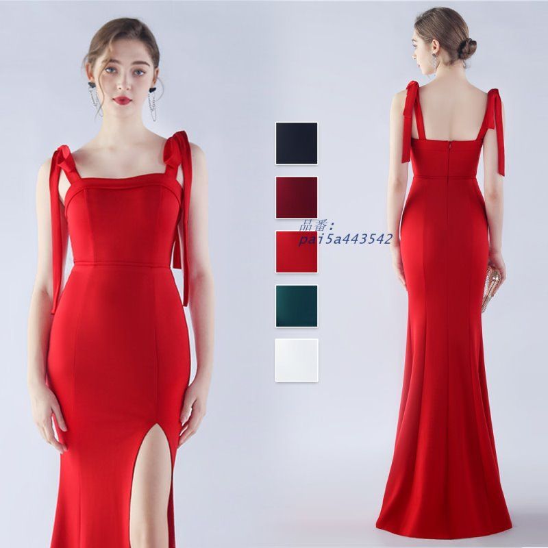 カラードレス マーメイドドレス パーティードレス サテン スリット イブニングドレス 発表会 ウェディングドレス ウエディングドレス フォーマルドレス pai5a443542