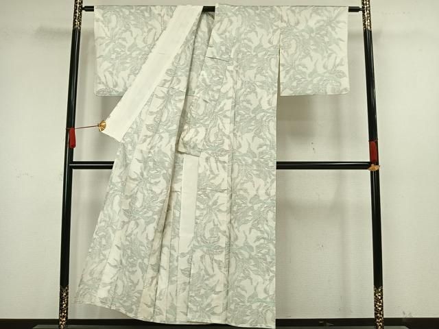 平和屋着物▽本場大島紬 単衣 白大島 草花文 正絹 逸品 AAAW1731fy