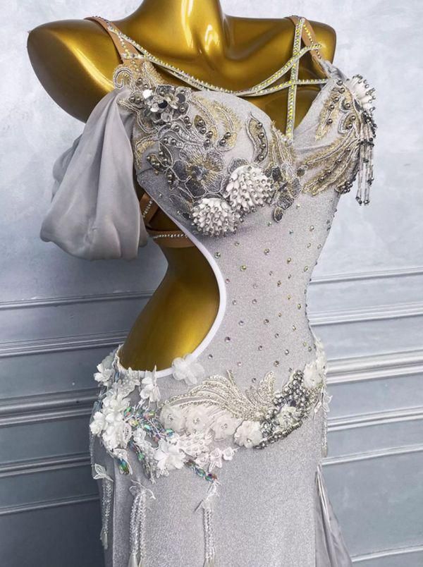 ベリーダンス衣装 ホワイト マーメイドスカート スパンコールデザイン 上下セット LLC-HASEGAWATOSO_COM