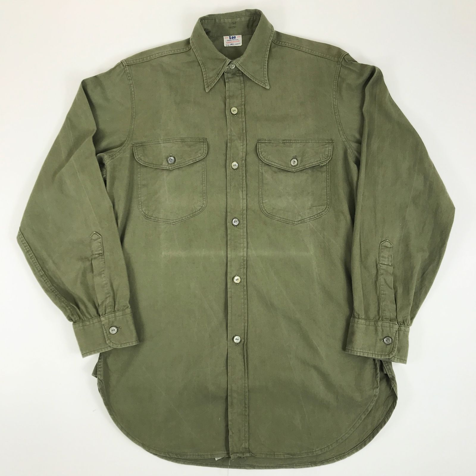 【物流センター】 中古 Lee | リー 長袖シャツ リー 40年代 USA製 コットンツイル ワークシャツ オリーブグリーン MEDIUM 表記 長袖 グリーン 【906】