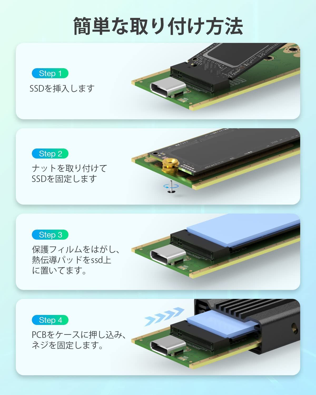 人気商品】M.2 NVMe SATA FIDECO SSDケース 両対応 USB3.1 Gen2 10Gbps