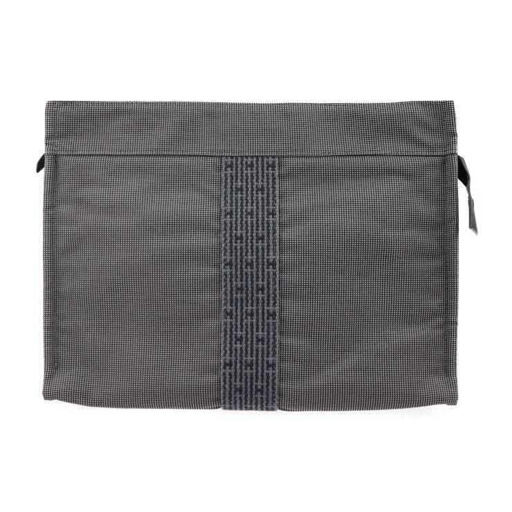 HERMES エルメス ポーチ MM セカンドバッグ キャンバス グレー 