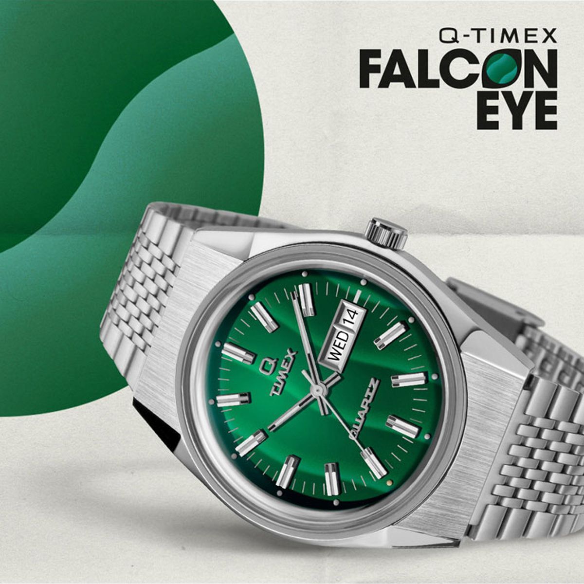 TIMEX Q Falcon Eye タイメックス キュー ファルコン アイ グリーン 緑 メンズ レディース ユニセックス 時計 TW2U95400 1979  復刻モデル 曜日 日付 カレンダー アナログ ステンレス ブレスレット ギフト プレゼント - メルカリ