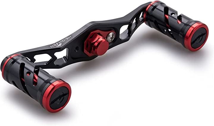 HEIGHTEN リール ハンドル シマノ SHIMANO ダイワ DAIWA アブ Abu 通用 ベイトリール Spider Series ブラック＆レッド 216( ブラック(ハンドル)＆ブラック/レッド(ノブ),  95mm)