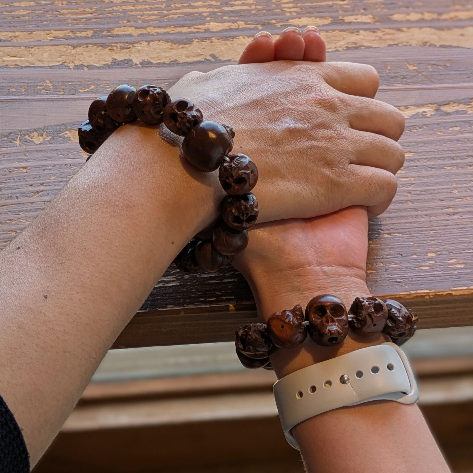 どくろ 髑髏 ドクロ 骸骨彫ブレスレット メンズ レディース セット