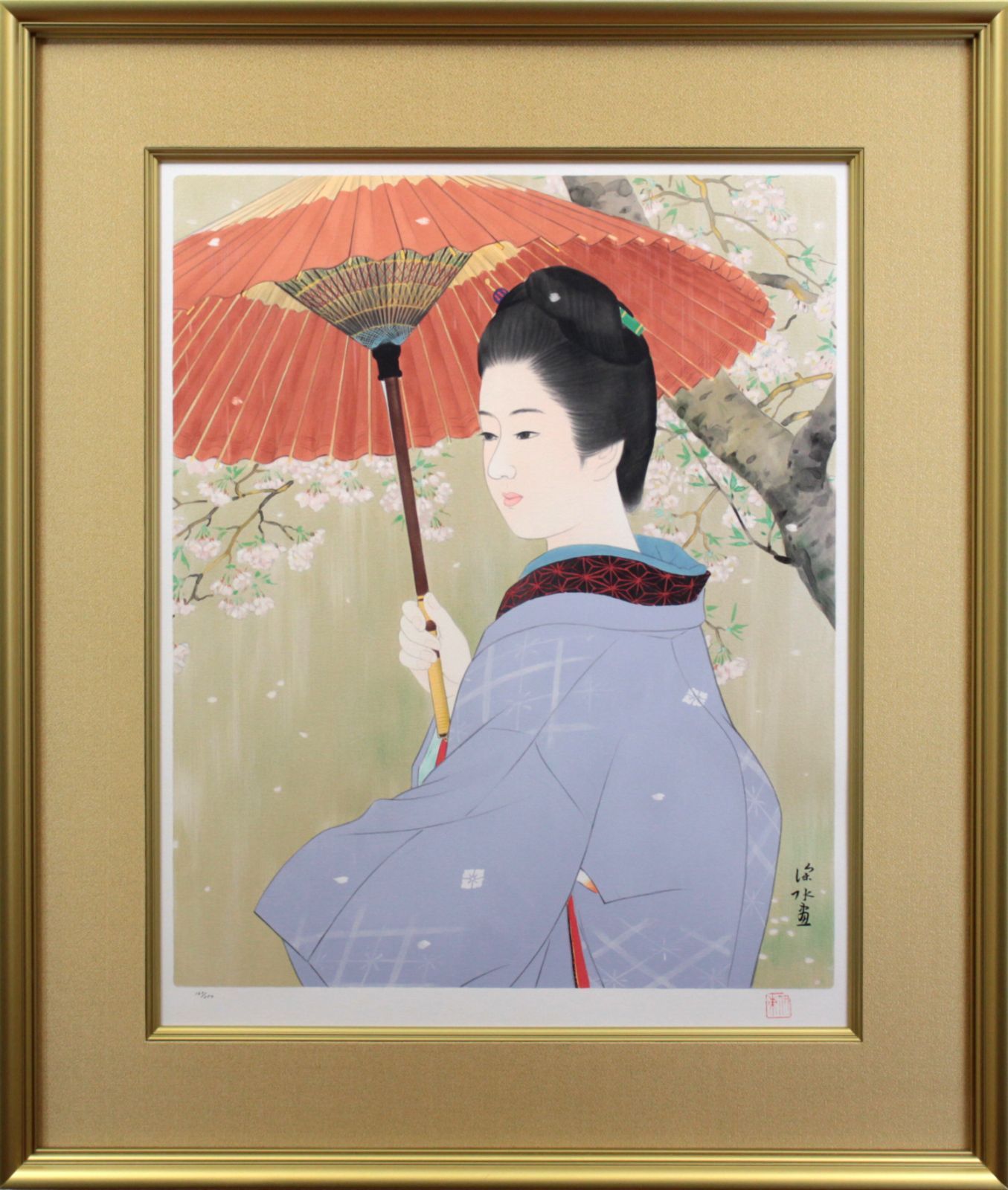伊東深水「春雨」リトグラフ 伊東深水『春雨』リトグラフ【真作保証】 絵画 - メルカリ