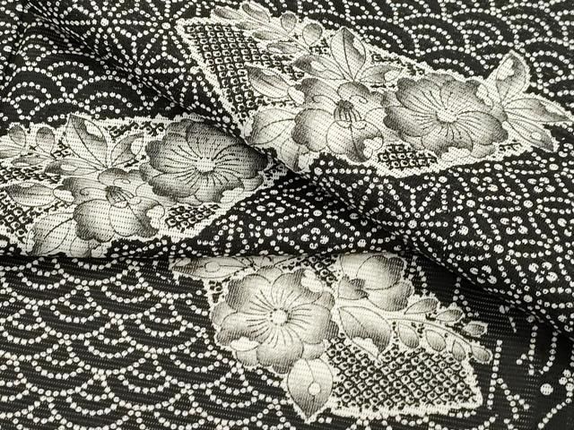 平和屋着物＊夏物 小紋 絽 辻が花 黒地 洗える着物 CAAV3836dy