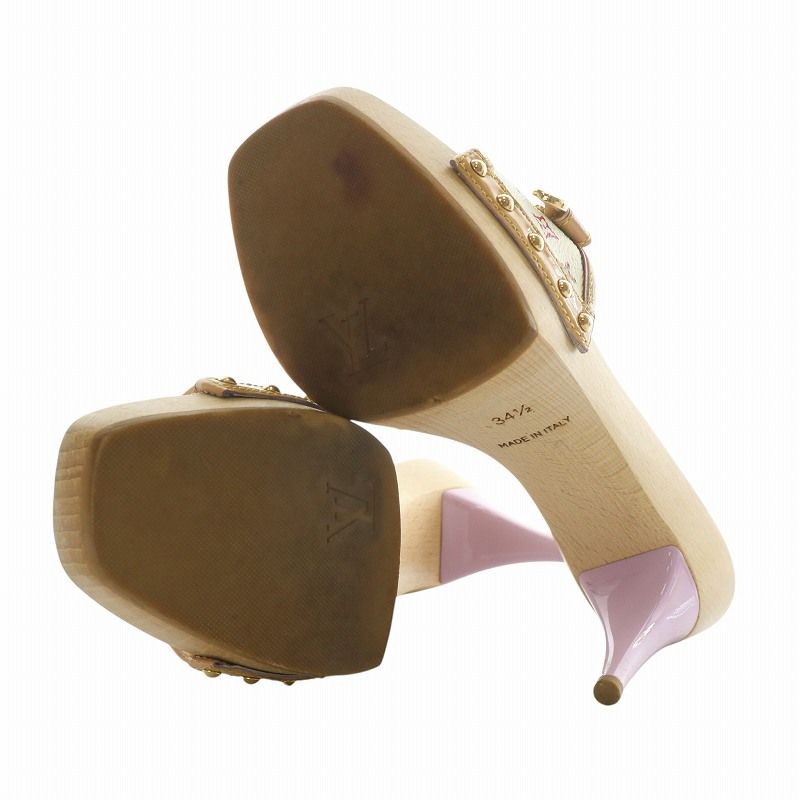 Louis Vuitton ダークブラウン ハイヒールミュール ルイヴィトン LOUIS VUITTON ミュール PVC レザー ウッド