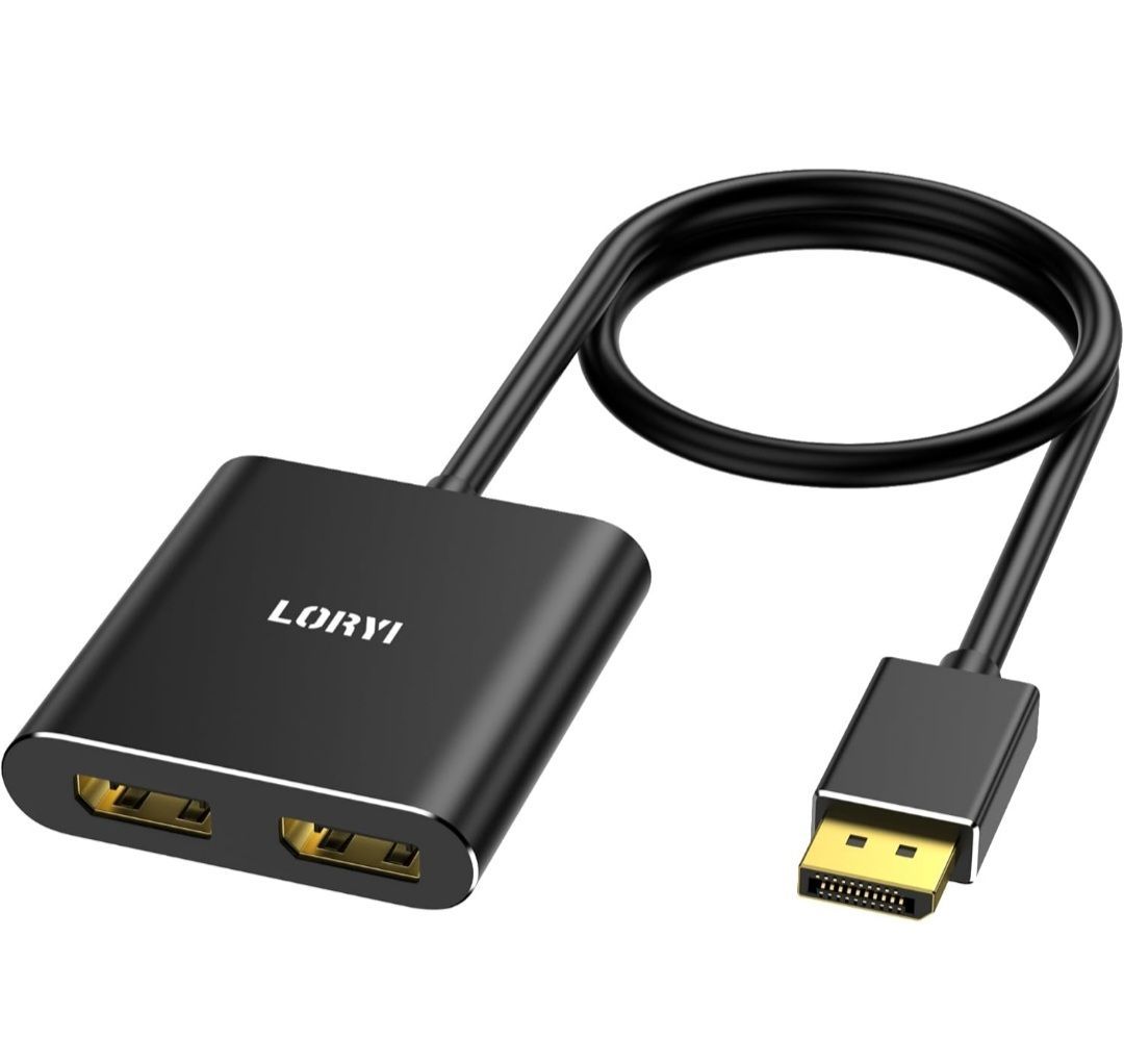 Loryi DisplayPort to デュアル DisplayPort 分配器 スプリッター 4K60Hz DisplayPort 1.4 ハブ デュアルモニター 拡張 モード対応 ミラーモード 1 in 2 Out DisplayPort ハブ