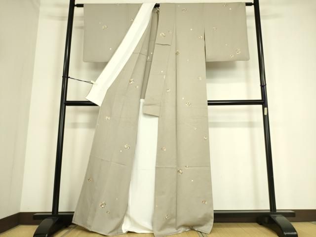 平和屋着物▽上質な小紋 単衣 総刺繍 花籠文 金糸 正絹 逸品