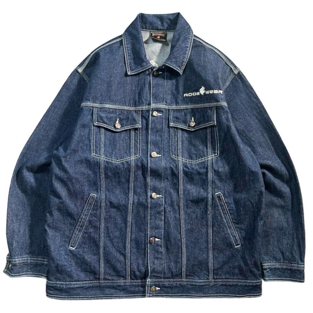 ロカウェア 刺繍ロゴ オーバーサイズ ブラック デニムジャケット B系 チカーノ ROCAWEAR ロカウェア オーバーサイズ デニムジャケット 刺繍