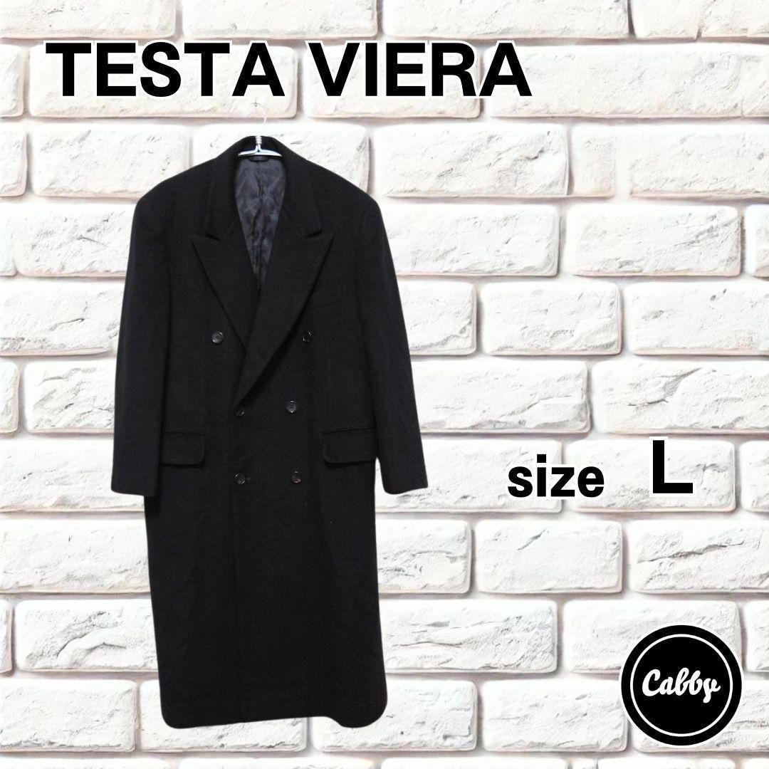 TESTA VIERA 最高級カシミヤ100% ロング ステンカラーコート 黒色 TESTA VIERA カシミヤ100% ロングコート ブラック サイズL