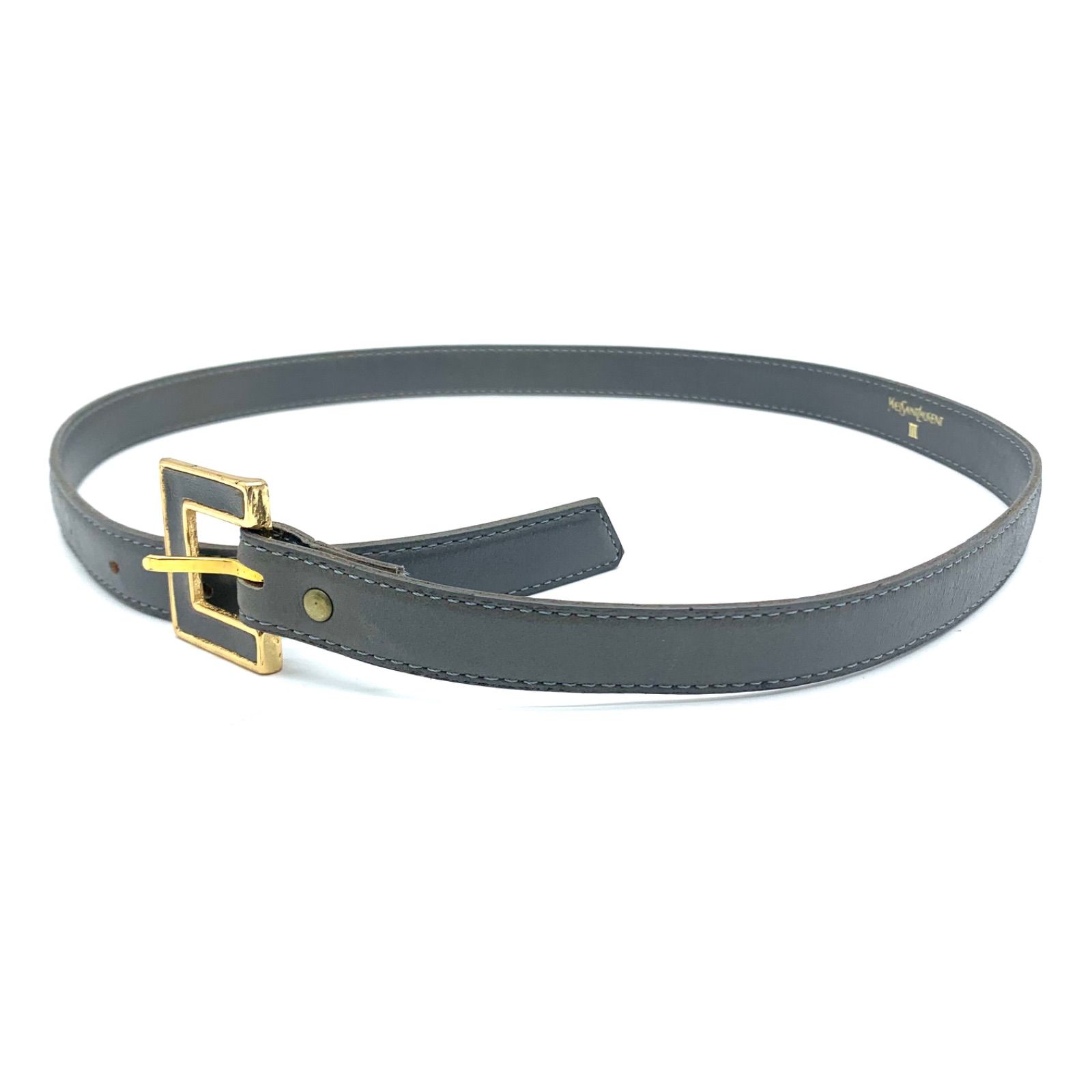 Yves Saint Laurent レザーベルトゴールド金具 男女兼用 YVES SAINT LAURENT ベルト レザー ゴールド金具 ロゴ バックル