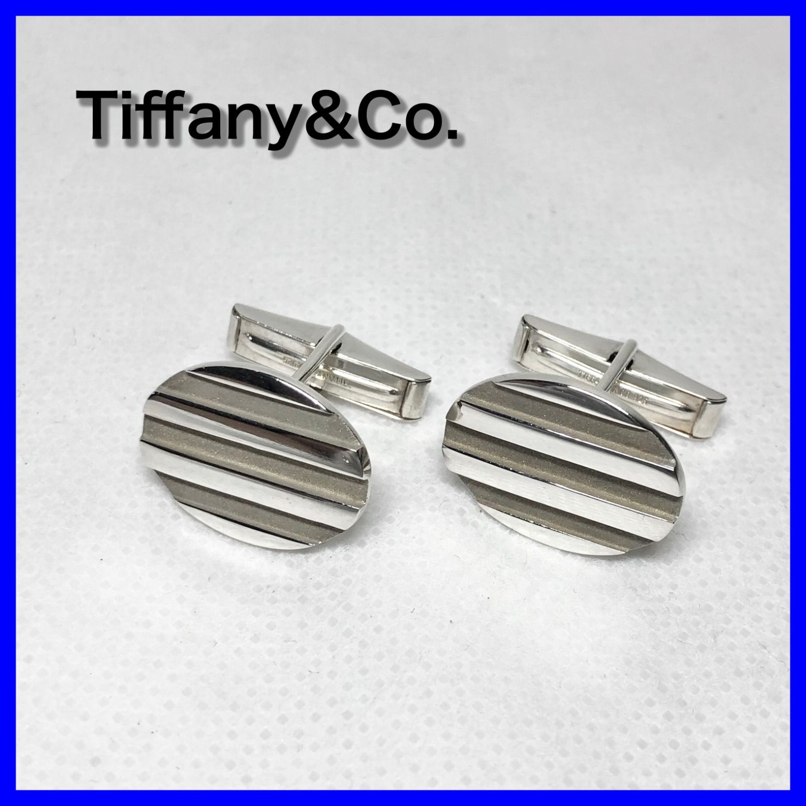 Tiffany-Co. ティファニー カフリンクス カフス グルーヴド オーバル ストライプ シルバー925 ビジネス オフィス 仕事 イベント パーティー プレゼント