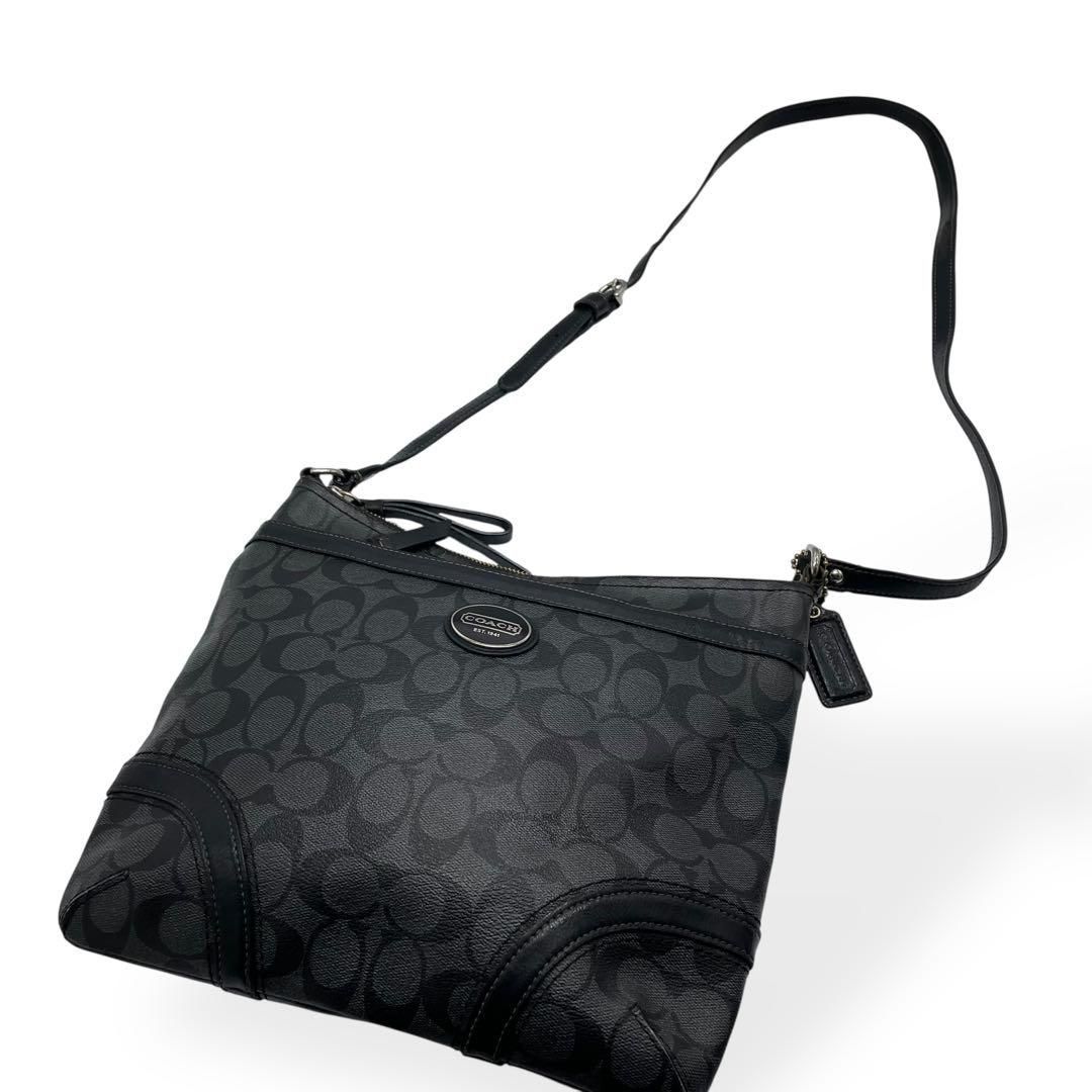 良品 コーチ ショルダーバッグ PVC レザー シグネチャー 黒 ブラック 良品 COACH コーチ ショルダーバッグ シグネチャー PVC レザー