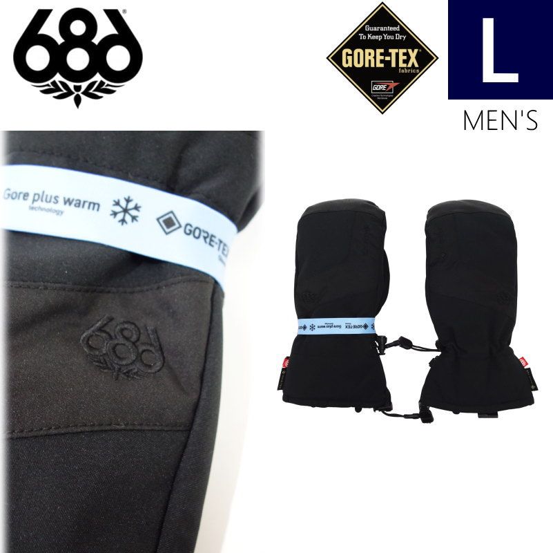 【即納】23-24 686 GORE-TEX LINEAR MITTEN カラー:BLACK  Lサイズ シックスエイトシックス  スキー スノーボード グローブ 手袋