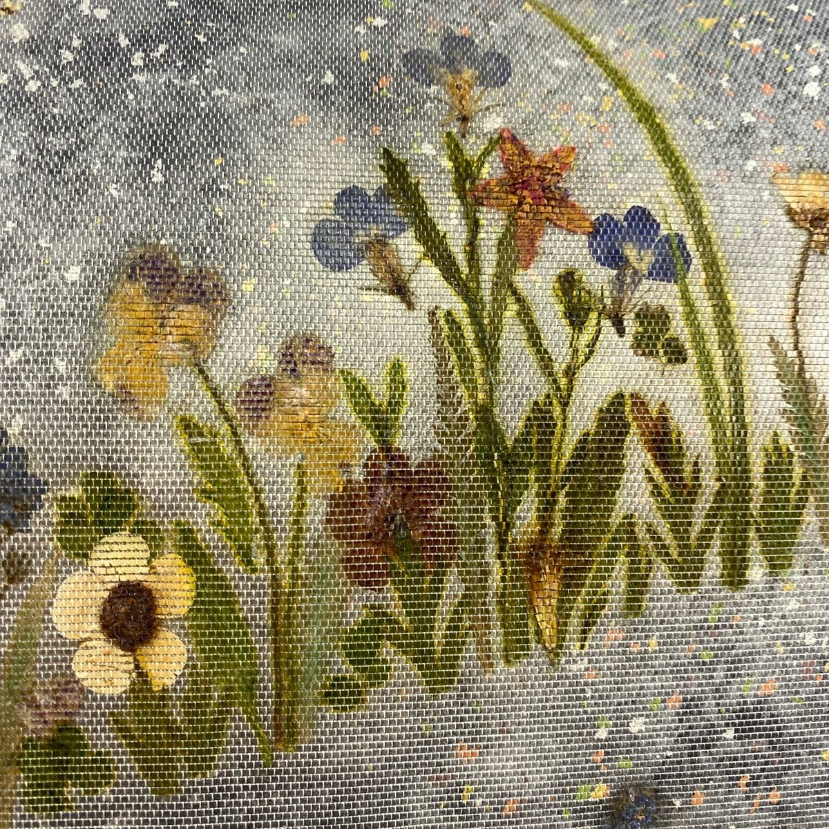 名古屋帯 秀品 草花 押し花 金銀彩 灰色 正絹