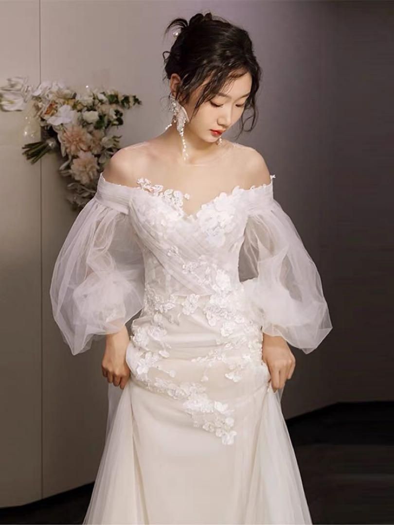 華やか✭ウェディングドレス★美しい袖で結婚式に最適✭ 新品未使用 華やかウェディングドレス 結婚式 袖可愛い魅力的
