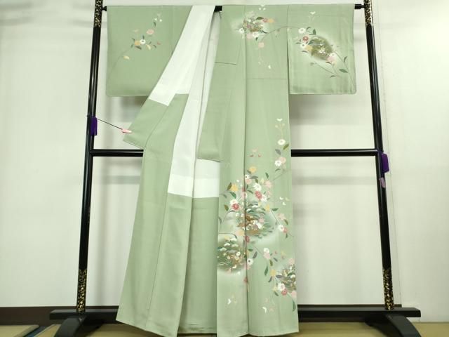 平和屋着物■極上　訪問着　友禅　風景花文　暈し染め　裏葉柳色地　逸品　未使用　DZAA9551kh5 平和屋着物□極上 訪問着 友禅 風景花文 暈し染め 裏葉柳色地 逸品 未