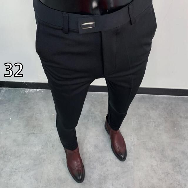  [32]メンズ ファッション 服 男性用 オシャレ シンプル 大人 かっこいい 大きいサイズ ストリート 紳士服 カジュアル パンツ ビジネス スーツ パンツ ブラック クロップド パンツ 韓国スタイ その他