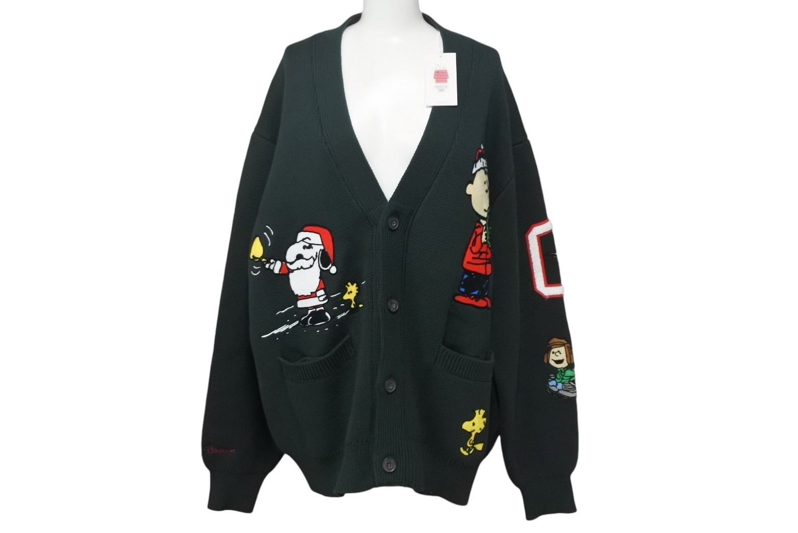 新品未使用 KITH キス Kith for Peanuts Holiday Cardigan カーディガン KHM031681 サイズL スヌーピー 刺繍 グリーン コットン 中古 4c059237