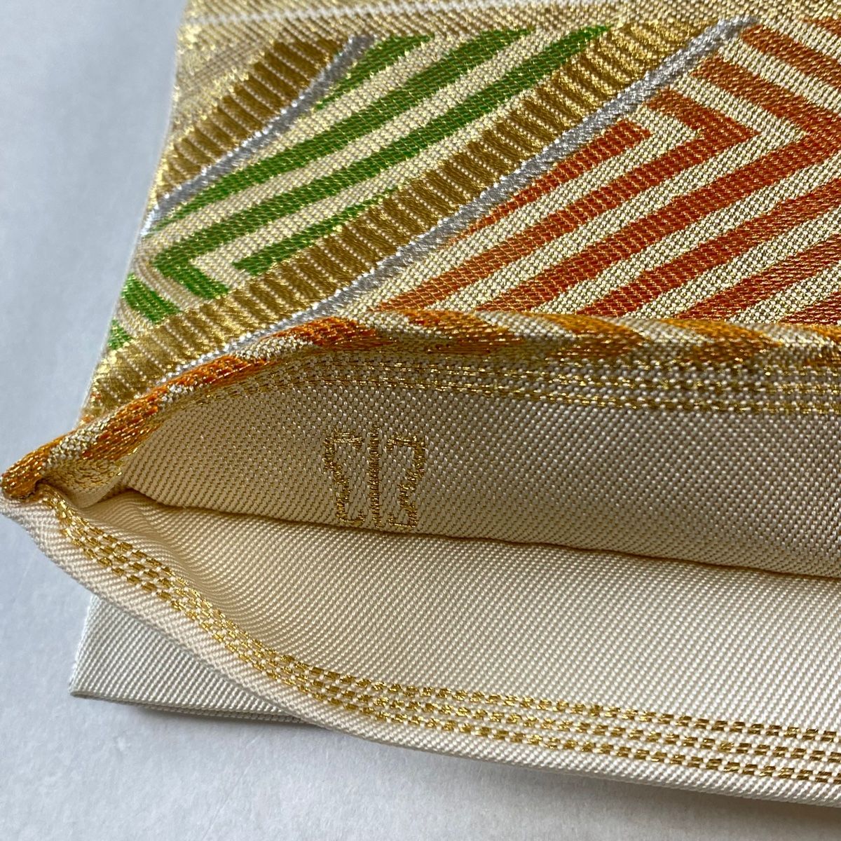 袋帯 秀品 落款 川島織物 竹 入子菱 金銀糸箔 金色 六通 正絹 【中古