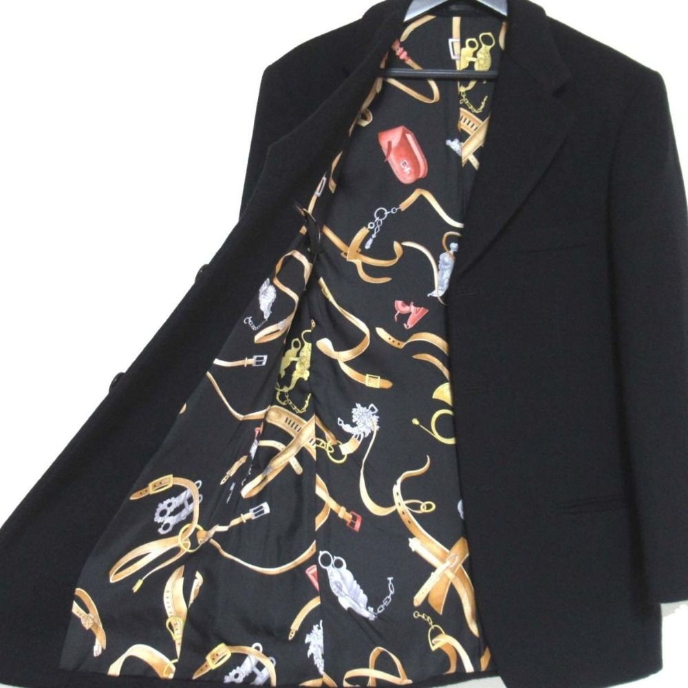 美品 LEONARD HOMME レオナールオム 総柄シルク裏地 ウールカシミヤ 